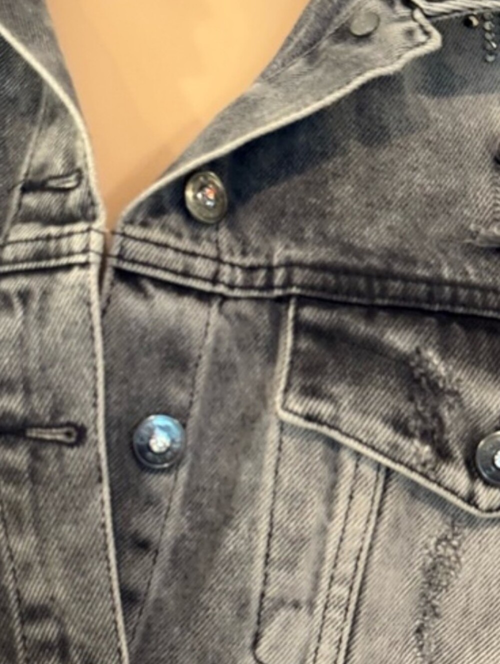 Stud-Embellished Grey Washed Denim Jacket - Picture 7 of 10